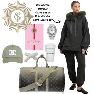 NEW Limited Edition 2 piece Olive Fox Fur Trimmed Jogger Set